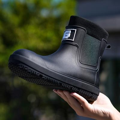 Neue Regenschuhe Herren Kurzschaft modisch rutschfest wasserdicht Koch Arbeit Wasserschuhe Samt dicksohlige verschleißfeste Regenstiefel