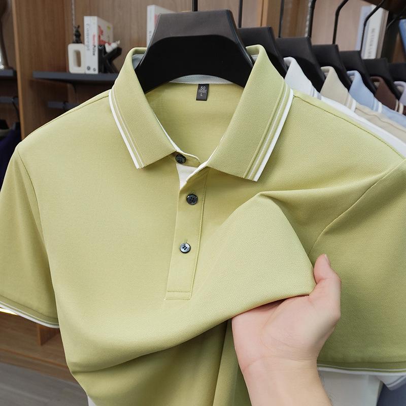 Polo da uomo a maniche corte in misto seta - Top casual in maglia con colletto