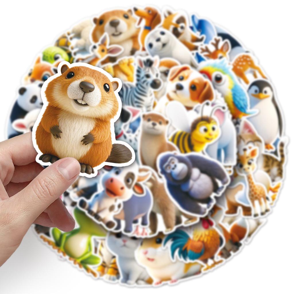 50 3D Animal Graffiti Stickers Personalized Creative Cartoon Animal Decoration Water Cup Mobile Suitcase Stickers