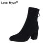 Suede leather thick heel women boots fashion  high heels ankle boots gh6 boots girls shoes  zapatos de mujer