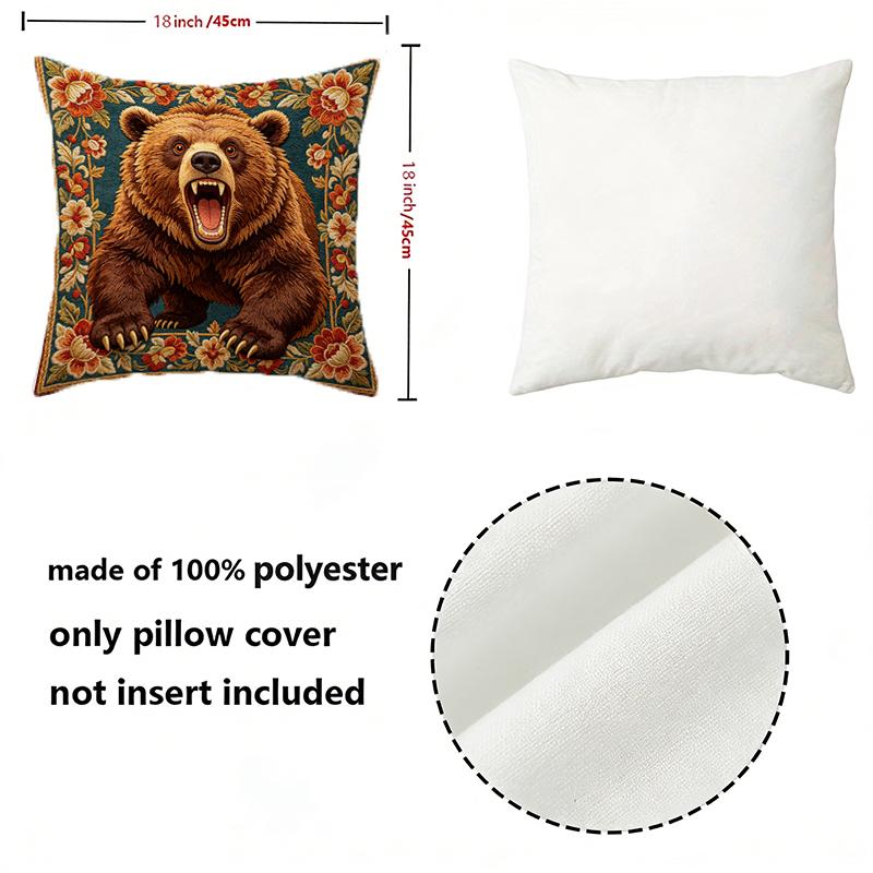 Vintage Floral Brown Bear Decorative Throw Pillow Covers Pattern Cushion Cover Suitable For Sofa Bedroom Car Pillow Cover