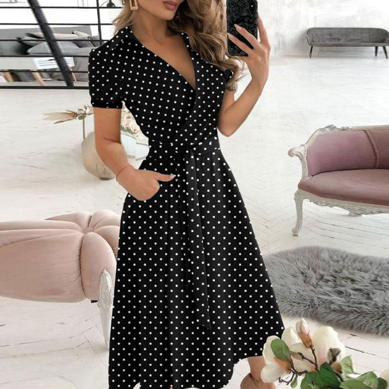V-neck Printed Buttock Wrap Dress for Womenv Collar Print Sheath Dress