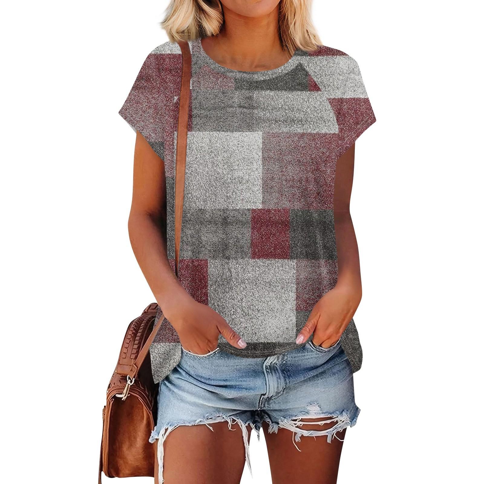 

Женские футболки с коротким рукавом, милые туники с круглым вырезом, топы, базовые футболки, блузки, свободный пуловер XXL