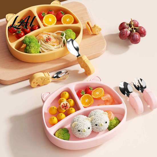 Divided Toddler Dishes Silicone Suction Plate for Toddlers Cute Bear Shape Unbreakable Baby Led Weaning Essentials Bowl Non Slip Feeding Tray
