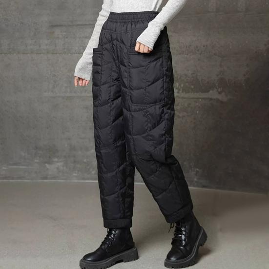 Women Harem Pants Elastic High Waist Lightweight Down Trousers with Large Pockets Thick Warm Quilt Pants