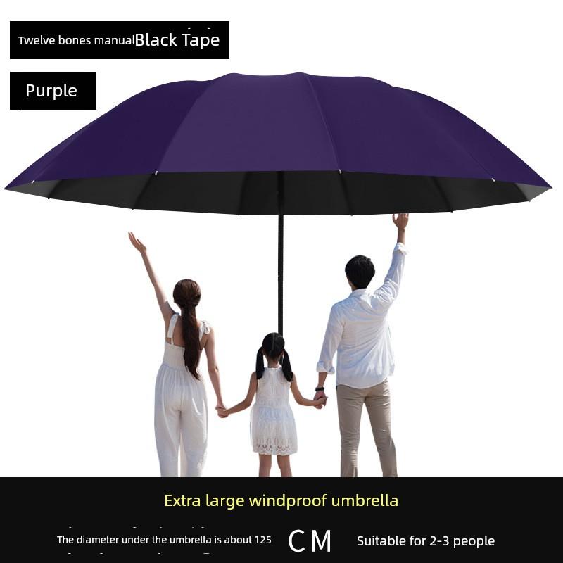 Twelve-Rib Extra-Large Dual-Purpose Manual Folding Umbrella for Men and Women, Business Sun Protection Sunshade Umbrella
