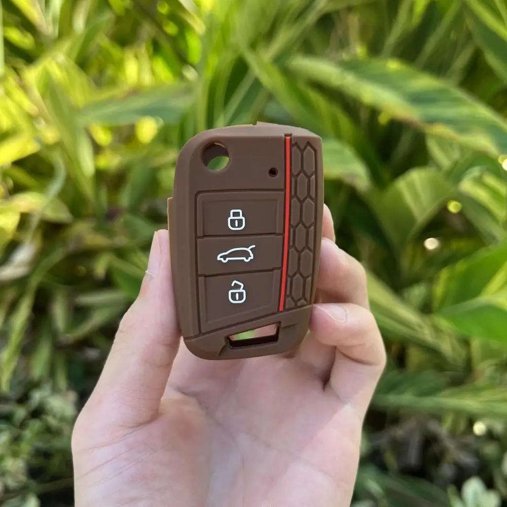 3 Button Silicone Car Key Case Cover for Volkswagen VW Polo Golf 7 MK7 for Skoda Octavia Combi SEAT Leon Ibiza CUPTRA Keychain