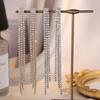 Einfache Trendige Lange Glänzende Vollkristall Strass Quaste Ohrringe Für Frauen Hängend Braut Hochzeit Ohrringe Stecker Zirkon Geschenk
