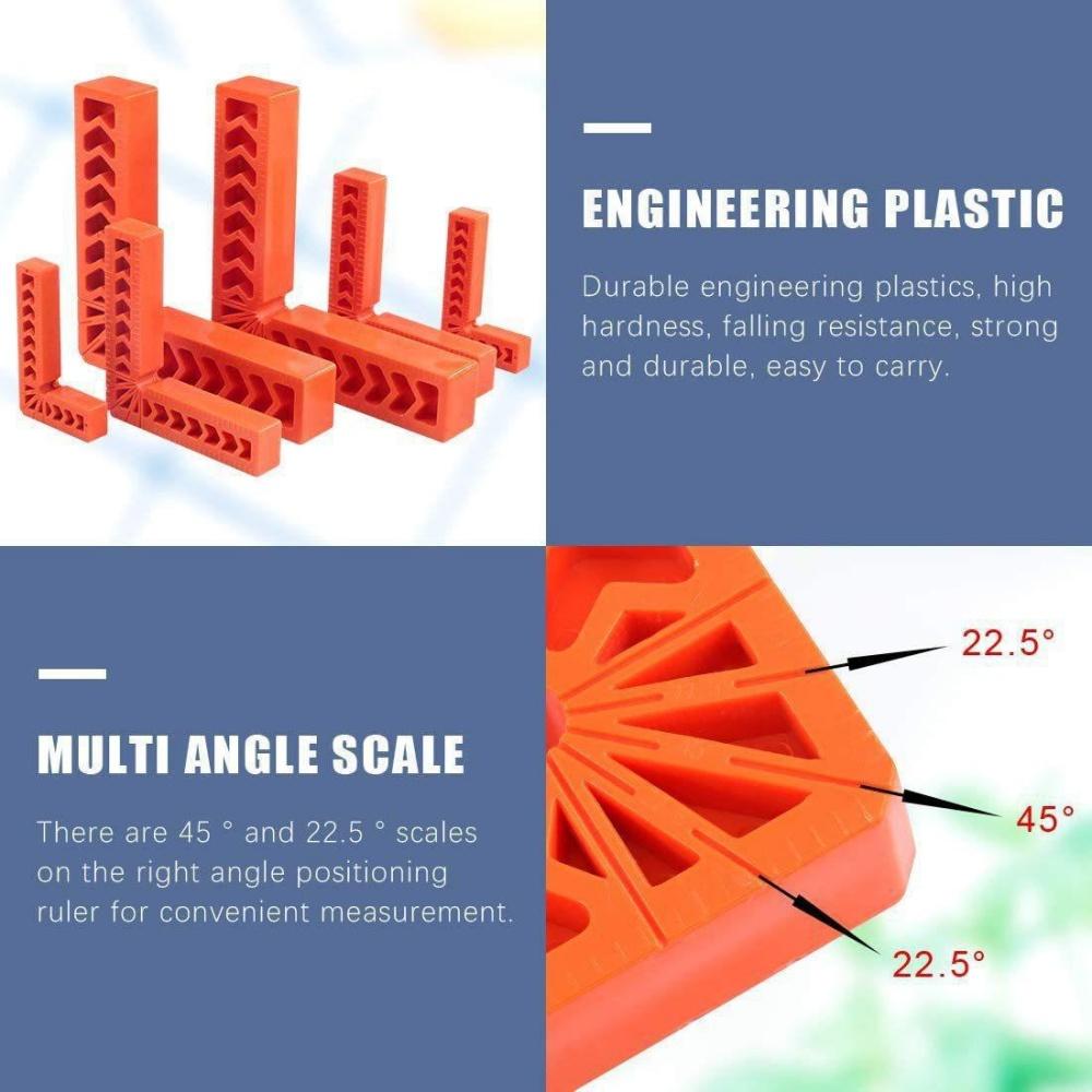 4PCS 90 Degree Right Angle Clamps Set 3/4/6 Inch Plastic Positioning Ruler for Woodworking Measuring Fixing Auxiliary Tools