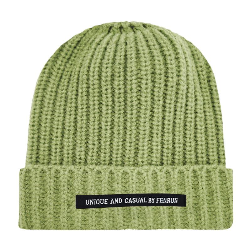 Casual And Unique By Fenrun Letter Print Knitted Hat Thick Striped Warm Cap