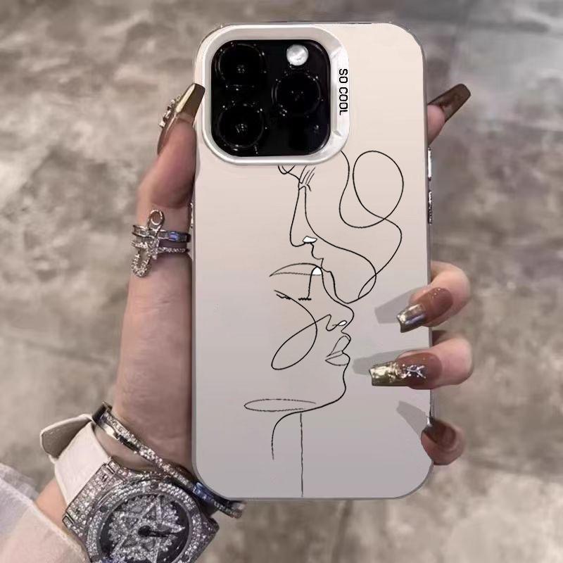 Line Sketch Couple Phone Case For iPhone 17 Cases iPhone 16 15 14 Pro Max 13 12 11 XS X XR 7 8 Plus 16E 17 Air Hard Back Cover