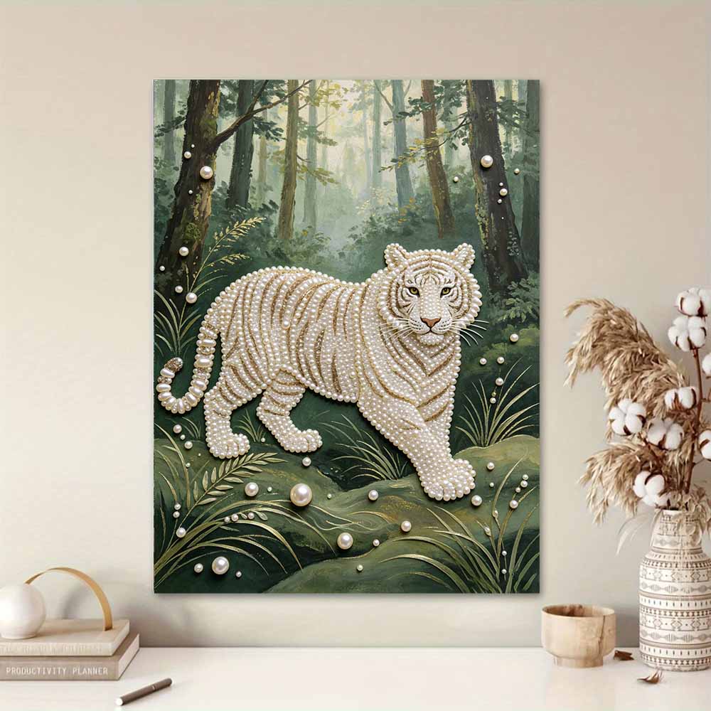 DIY Pearl Diamond Art Painting kits for Adult and Beginners, Majestic White Tiger Sparkling Painting Craft Home Wall Decor handmade Gift