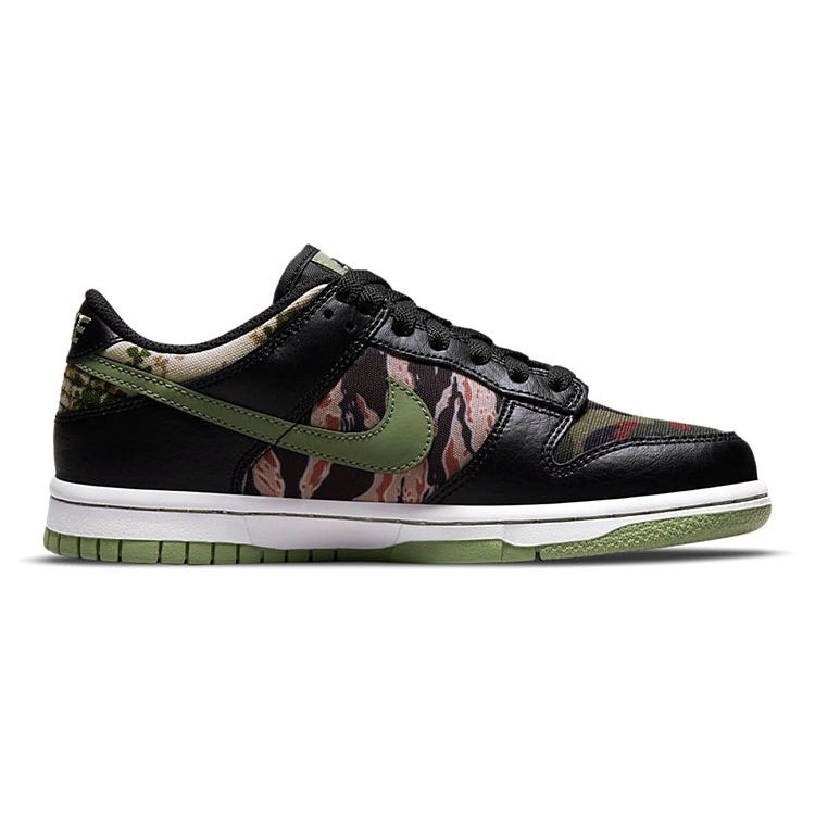 Nike Dunk Low SE GS Black Multi-Camo Kids Sneakers Green Oil-Green White DB1909-001