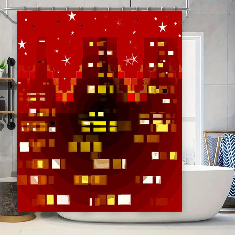 Red LED Cityscape Shower Curtain Pixel Art Design for Bathroom Decorations 90x180cm