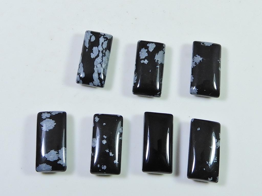 37Cts Natural Snowflake Obsidian Rectangle Cabochon Gemstone 7Pcs Lot 8X16MM RQ-2006