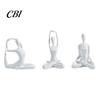Lustrous Gold Figurine 3Pcs Abstract Yoga Figure Sculpture Set, Hollow Dancer with Glossy Matte Silver Black Contemporary Interior Accents Nude