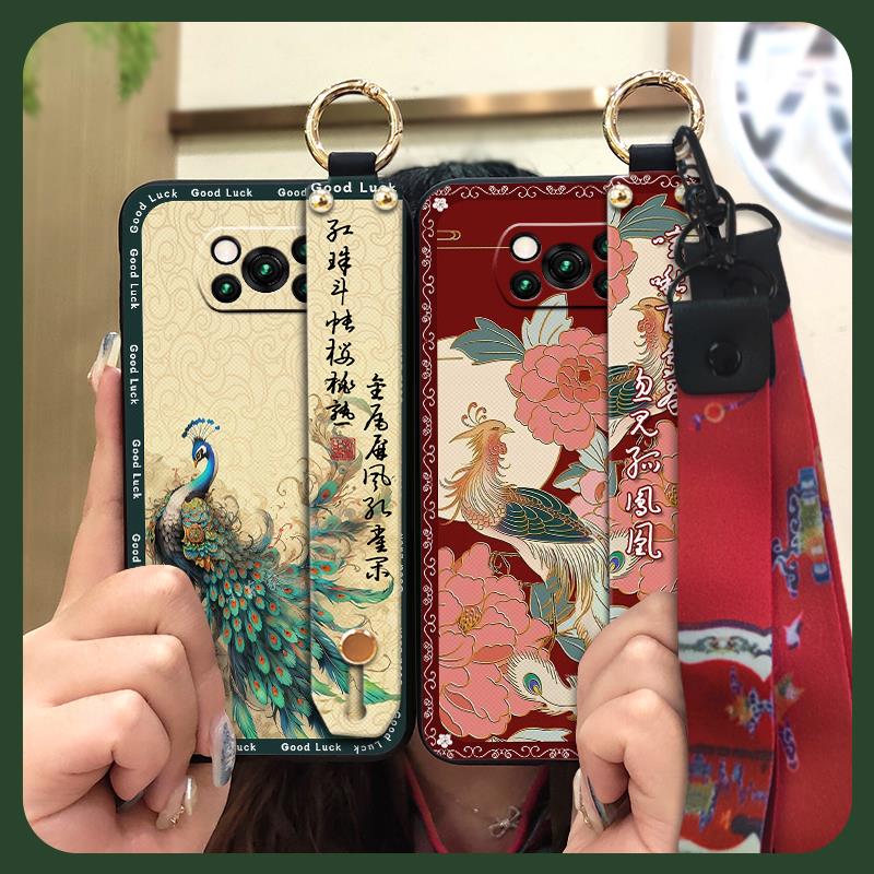 Lanyard Protective Phone Case For Xiaomi Poco X3 NFC/X3 Pro Wristband Back Cover Chinese Style Silicone Phone Holder
