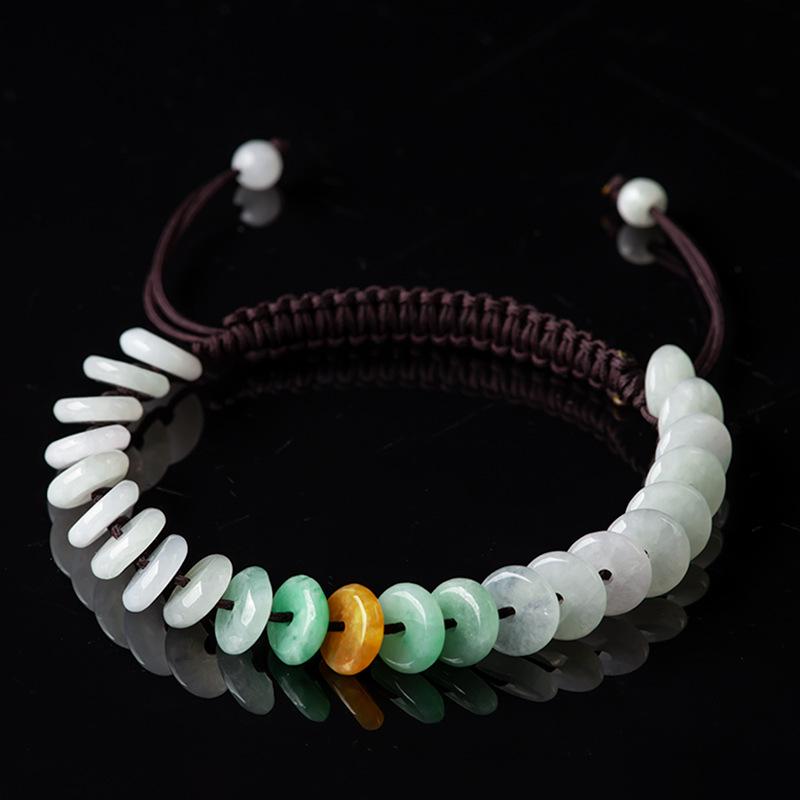 A-Grade Jadeite Ping an Kou Hand-Woven Bracelet - Unisex Ice Jade Style