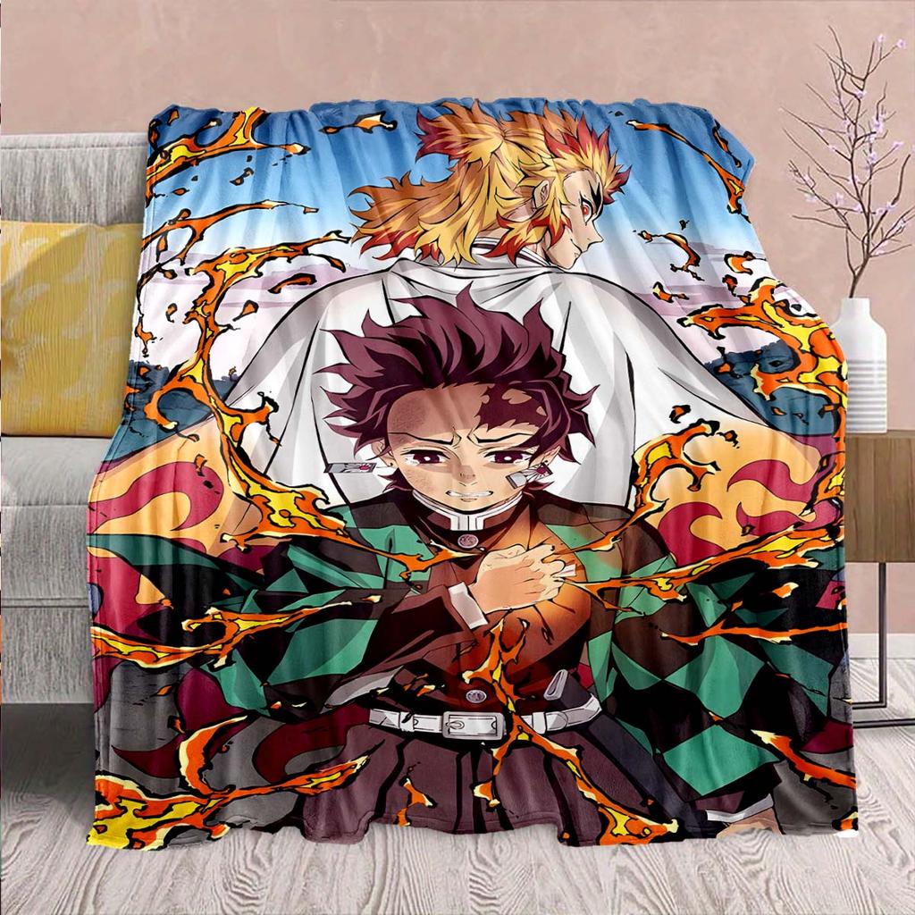 Demon Slayer Anime Flannel Blanket - Soft Warm Perfect for Sofa, Bedding Camping Travel Office Home Decor