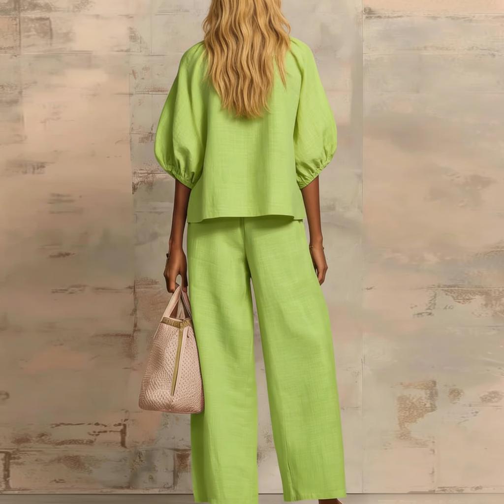 Fashionable And Sexy Women's Spring And Summer Retro Elastic Waist Strap Linen Suit Women's Fashion Color Casual Two-piece Set
