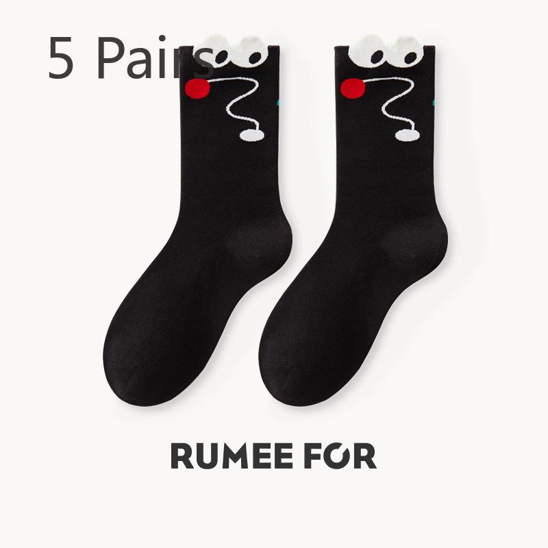 

5 Pairs of Female Trend New Sweat Absorbing Cartoon Cute Tube Socks 5 Pairs чёрный