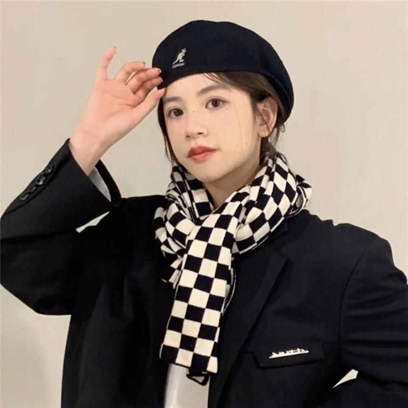 Checkerboard Scarf Women's Autumn and Winter Black and White Plaid Korean Style Literary Versatile Student Warm Scarf Trendy