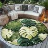 Monstera Leaf Round Rug Flannel Soft Non Slip Floor Mat Tropical Plant Decor for Living Room Bedroom Outdoor Patio Garden