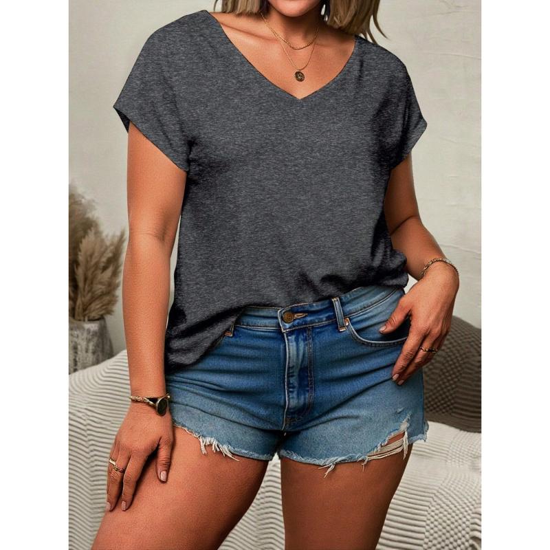 Women Short Sleeve Top Summer Basic Shirt V Neck Gradient Tie Dye Tee Tunic Tops