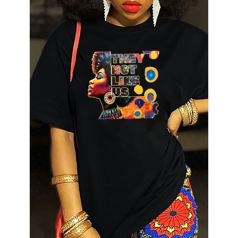 

European sizes Women Casual Short-Sleeve T-Shirt with Lettering Earring Graphic - Round Neck Blouse for Casual Attire, Medium-Stretch Fabric 4XL чорний