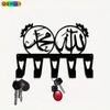 Arabic Calligraphy Key Holder Wall Art Metal Key Rack with 5 Hooks Islamic Gift for Home Office Decoration