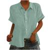 Solid Color Women's Loose Cotton and Linen Short Sleeve Lapel Button Cardigan Top Women