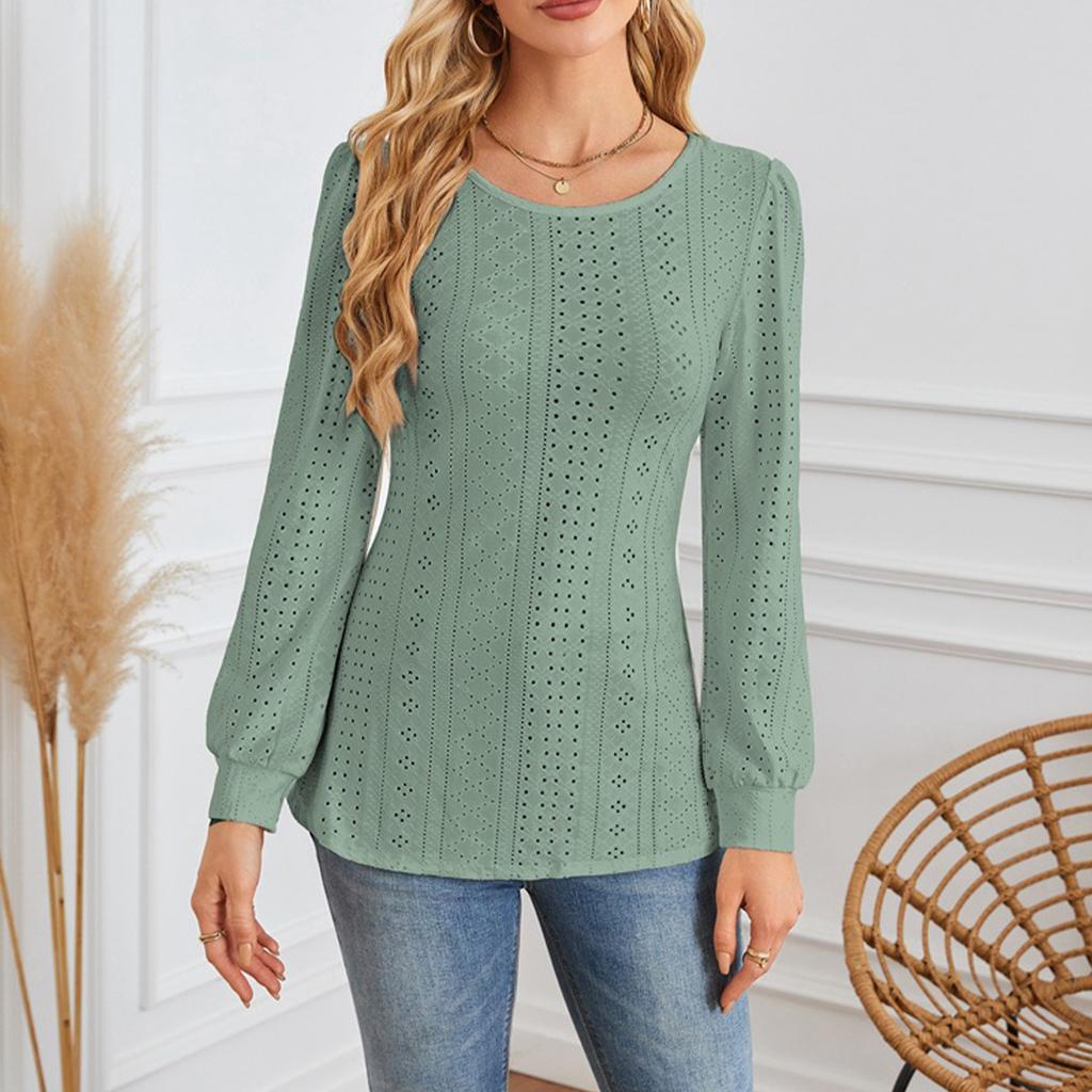 Women's Fashion Casual Solid Color Puff Sleeve Long Sleeve Top T-shirt