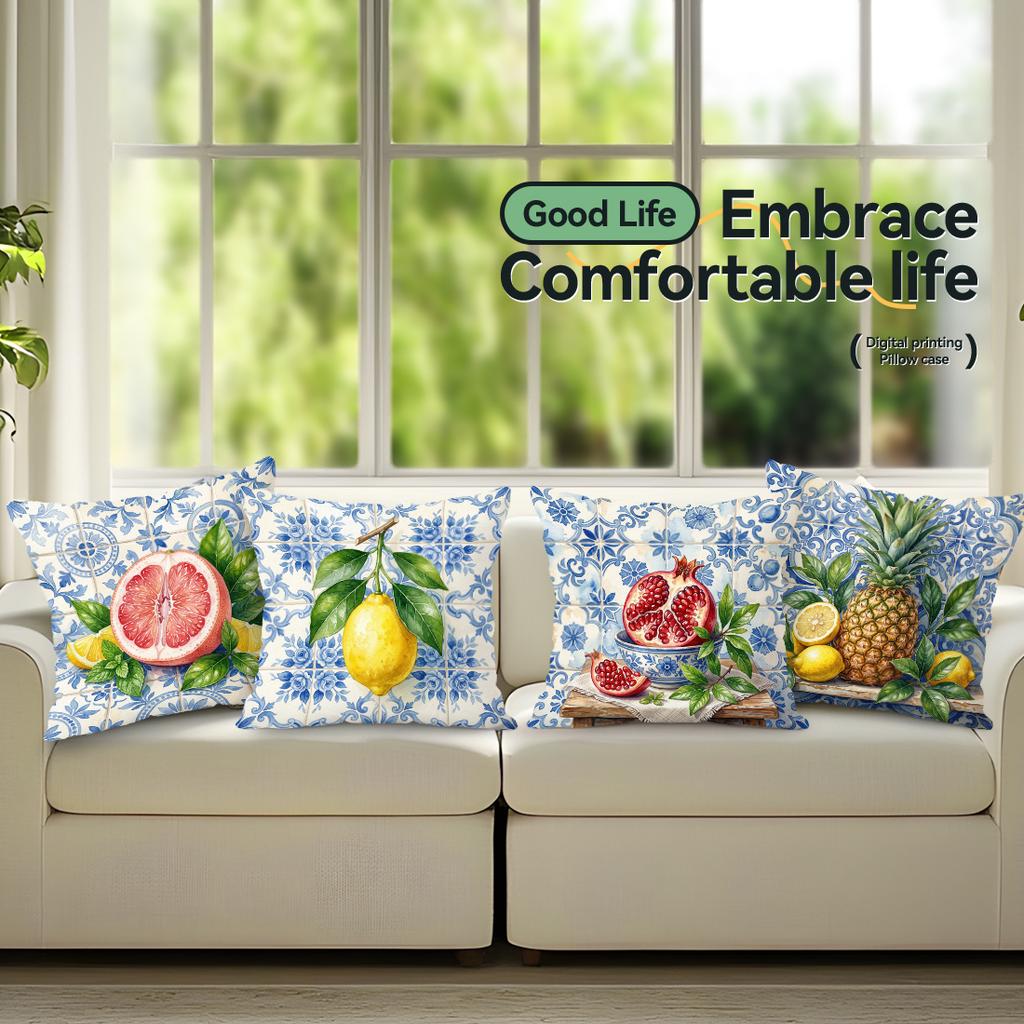 1,4 Pcs Various Fruits Single-Sided Printed Pillowcase Cushion Cover,Suitable For Living Room,Bedroom,Car Decoration