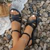 Fashion Plus Size 2025 Summer Women's Open Toe Sandals Round Toe Rome Elastic Band Flat with Weave Sandals Outdoor Casual Beach Shoes