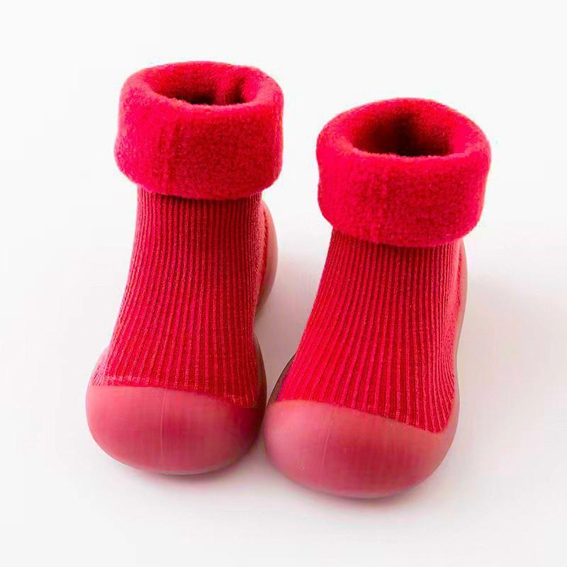 Baby Walking Socks, Autumn and Winter with Thick Velvet and Soft Sole, Anti Slip Shoes for Boys and Girls, Pure Cotton Socks