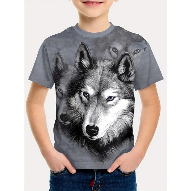 Sommer Kinderbekleidung Jungen T-Shirt Kurzarm Cool 3D Wolf Print Kinderkleidung Stilvolle Streetwear Rundhals Mädchenkleidung