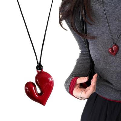 Sweater Chain Heart Fashion Irregular Metal Pendant Long Sweater Chain  Minimalist Black Leather Rope Love Pendant Necklaces