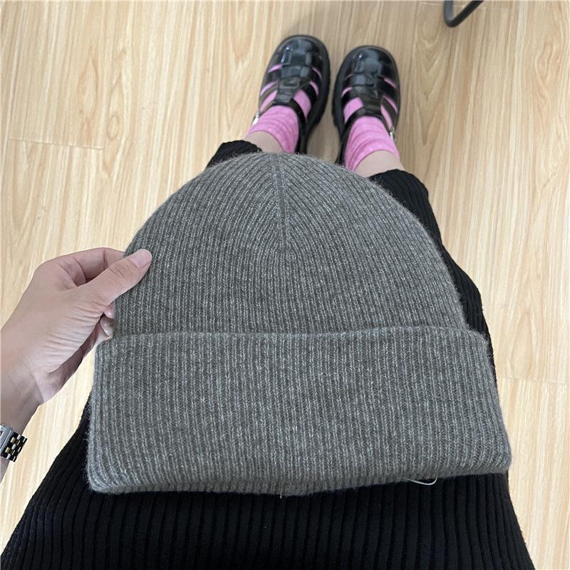 Hat women's autumn and winter wool hat trendy plain cold hat pullover hat solid color versatile knitted hat confinement hat