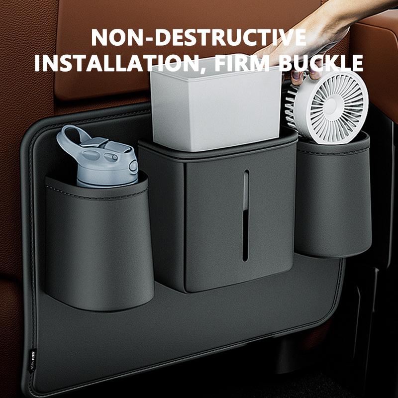 SEAMETAL  Car Seat Back Anti-Kick Mat Pu Leather Rear Seat Back Car Storage Bags Tissue Box Bottle Holder