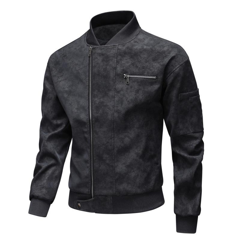 Japanese Work Leather Jacket Spring and Autumn Men's Zipper Baseball Uniform Retro Wash Leather Motorcycle Jacket