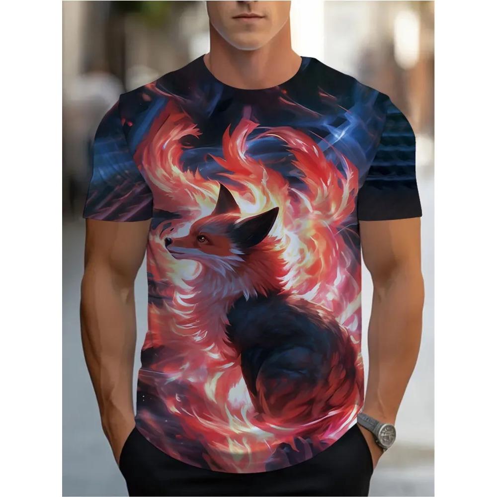Summer Fashion Comfortable Loose Large T-shirt Animal 3D Printed Casual Breathable Sports Versatile Round Neck Short Sleeved Men's T-shirt