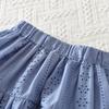 Blue Embroidered Flower Kids Clothes Girls Autumn Long Sleeved Lapel Single Breasted Shirt Top+Short Skirt 2Pcs Set