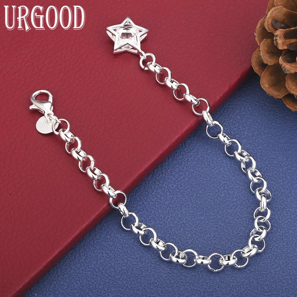 925 Sterling Silver Five-Pointed Star Side Chain Handheld Bracelet Gift Jewelry