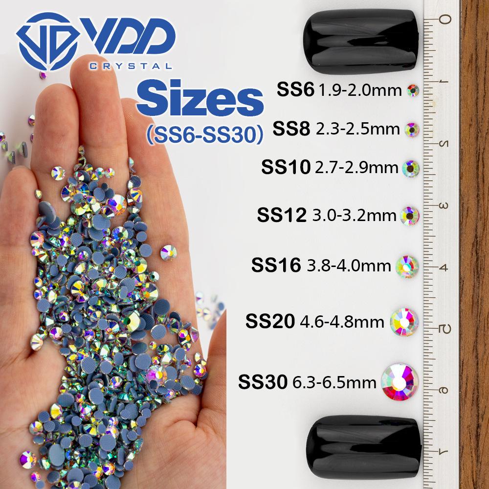 VDD High-Quality Mixed Size Rhinestones: SS6-SS30 Glass Crystal Hot Melt Adhesive Flat Back