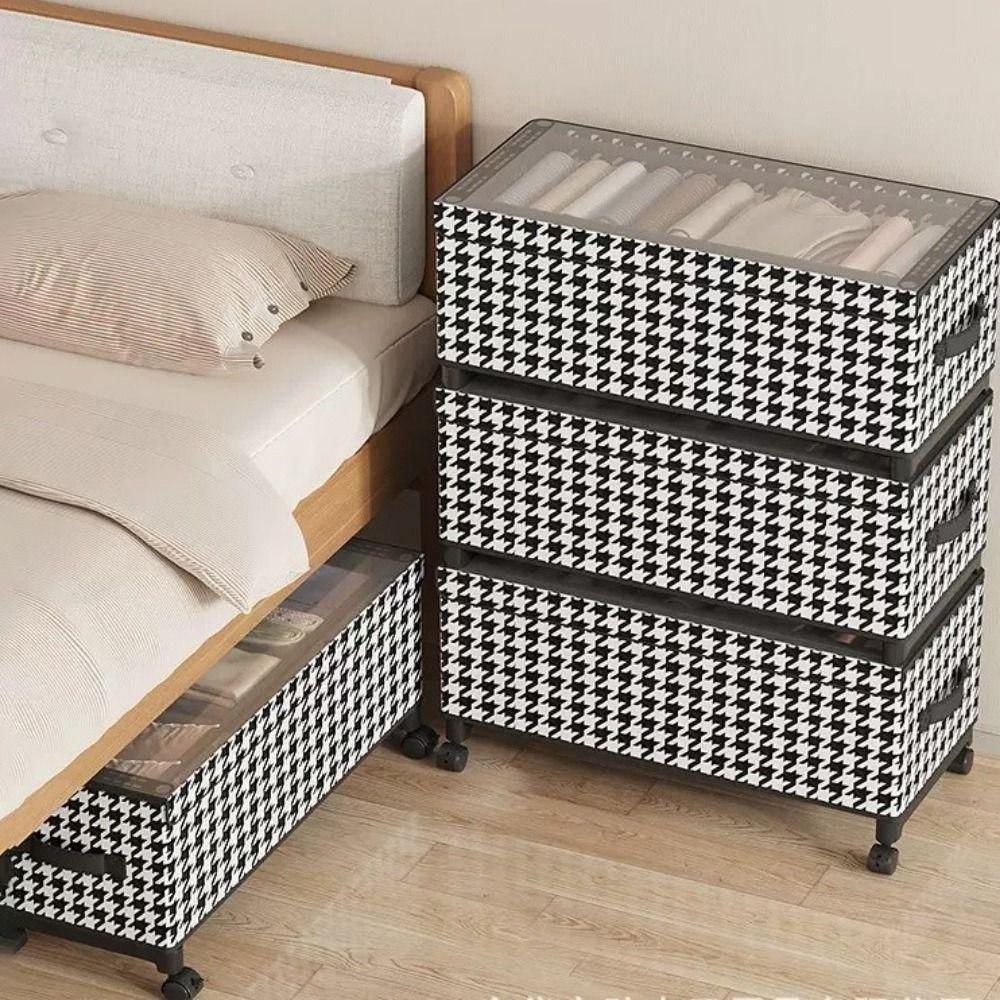 Space Saving Mobile Under Bed Organizer Large Capacity Transparent Cover Storage Box  for Home