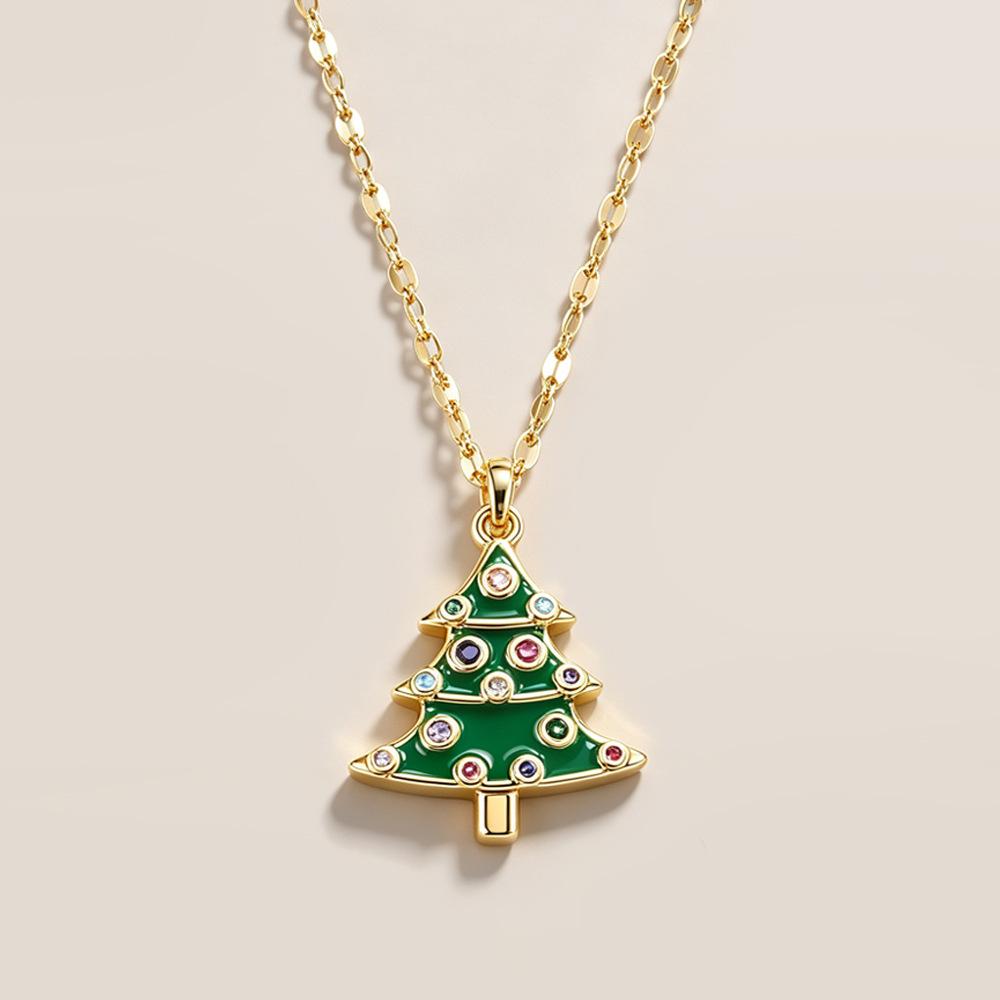 New Christmas jewelry set, lights, micro-inlaid Christmas tree earrings, cream sweet flash chain.