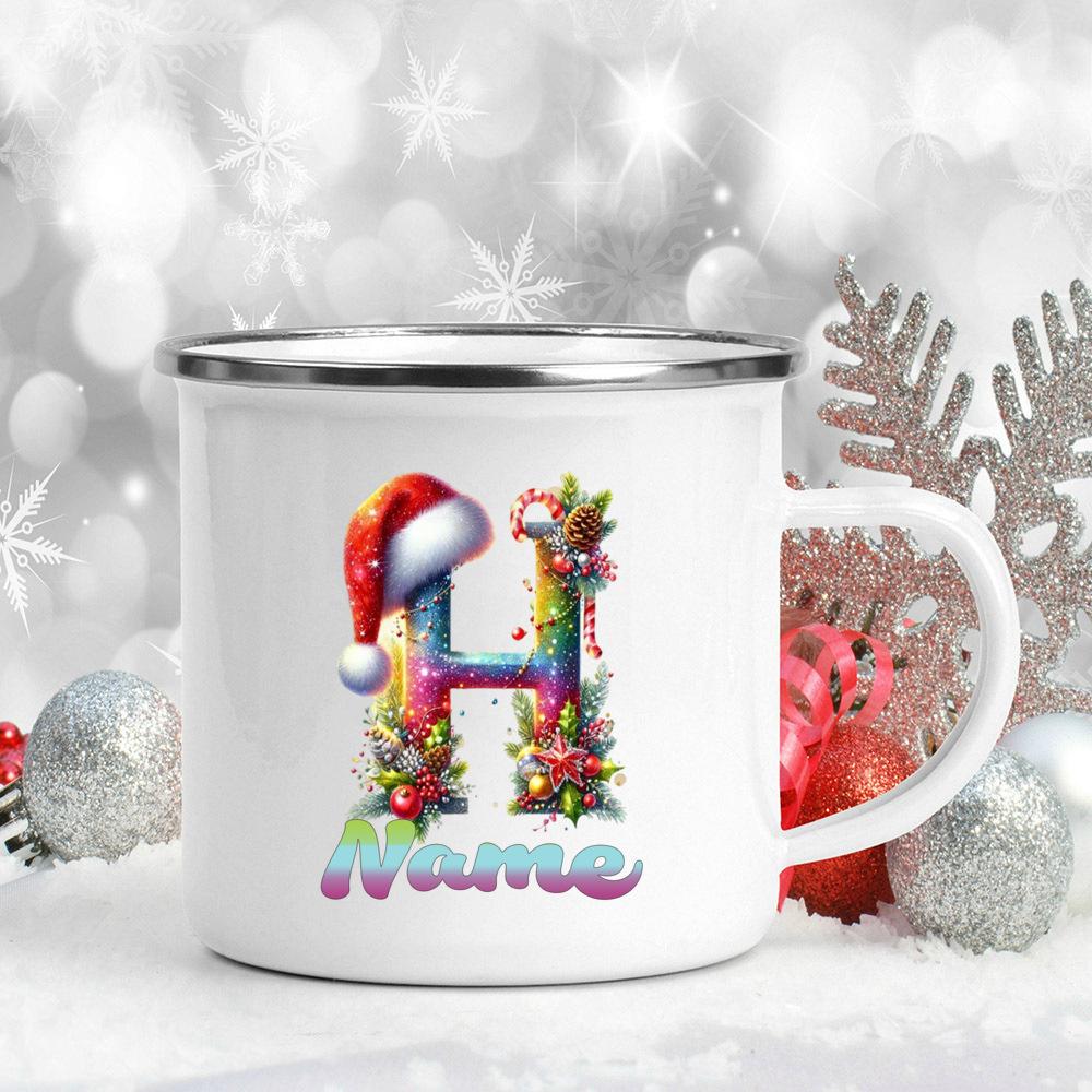 Personalized Cup Custom Name 26 Letter Juice Coffee Enamel Cups Large Capacity Mugs Christmas Gifts