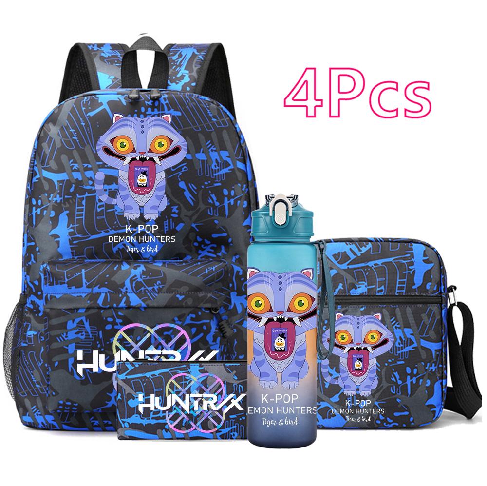 4Pcs/set New Anime Printed Backpack Large Capacity Bookbag Shoulder Bag Case Bag with 750ml Water Bottler Boy Girl Waterproof SchoolBag Mochila