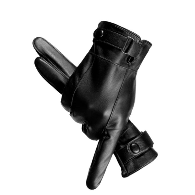 Men Women Winter Touchscreen Gloves Thermal Lined Driving Riding PU Leather Warm Fleece Insulated Full Finger Cold Weather PU Fleece-Lined Double-Stitched Men s Black