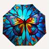 Colorful Butterfly Stained Umbrella, Portable 3-Fold Umbrella for Men & Women,Christmas Gift ES232